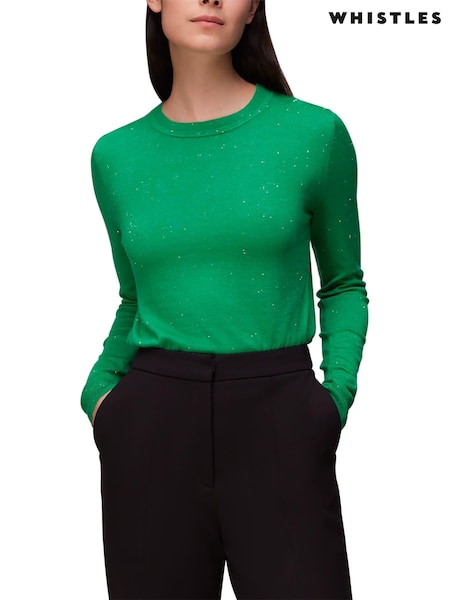 Whistles Green Annie Sparkle Crew Neck Jumper (AB7465) | €49