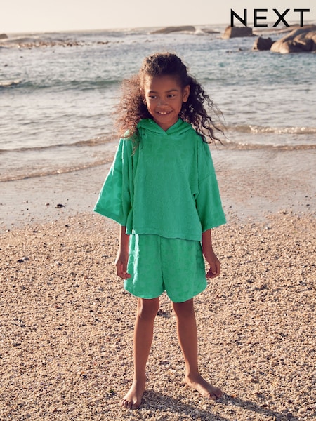 Green Flower Towelling Beach Co-Ord Hoodie And Shorts Set (3-16yrs) (AB7630) | €25 - €32