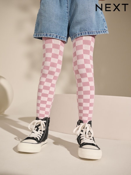 Pink Cotton Rich Checkerboard Tights (AB7732) | R$ 60 - R$ 70