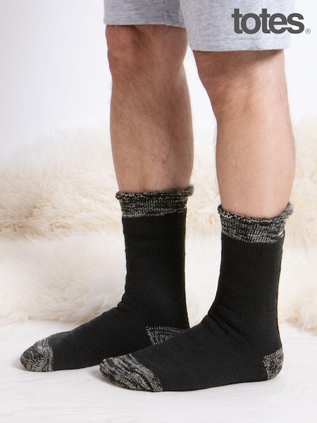 Totes Black Mens Brushed Thermal Socks 2 Pack (AB7753) | 79 QAR