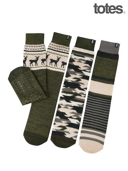 Totes Green Mens Original Slipper Socks 3 Pair Pack (AB7779) | €27