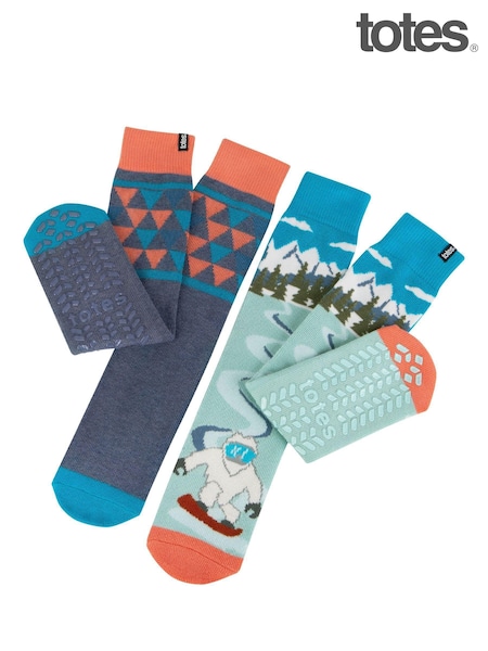 Aqua Blue - Totes Mens Original Winter Slipper Socks 2 Pack (AB7784) | 21 €