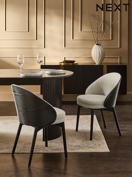 Set of 2 Tweedy Plain Light Grey Kensley Black Leg Dining Chairs (AB7801) | €490
