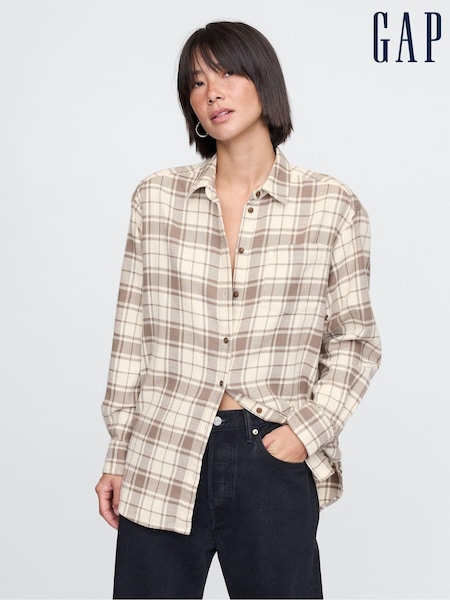 Gap Beige Oversized Flannel Shirt (AB7802) | €27