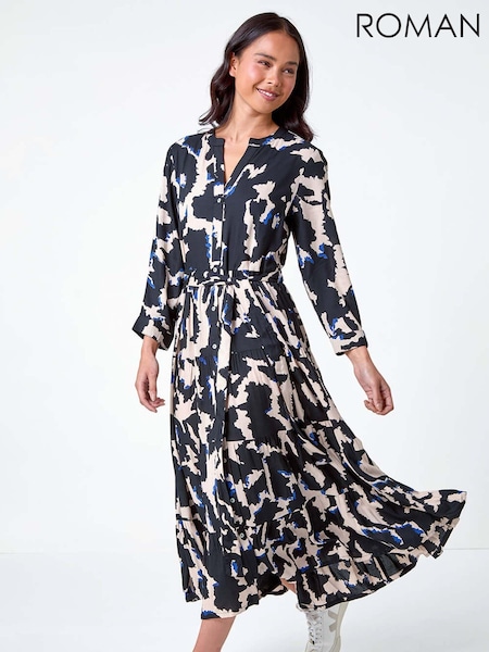Roman Black Abstract Print Midi Dress (AB7876) | €60