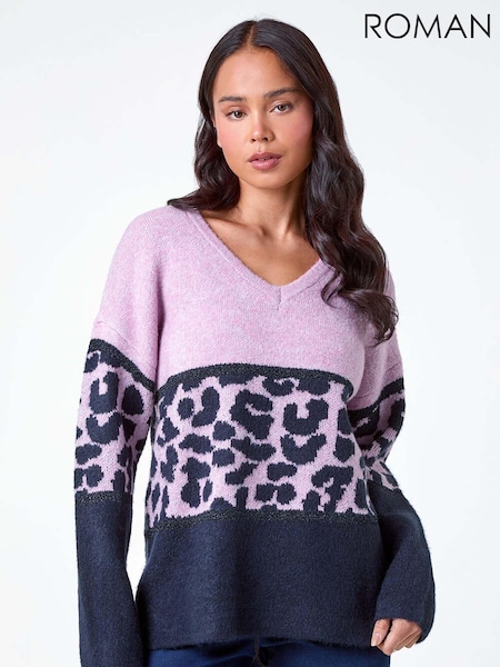 Roman Purple Petite Animal Colourblock Stretch Jumper (AB7890) | €51