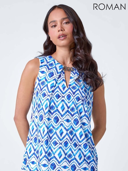 Roman Blue Petite Chain Trim Stretch Top (AB7894) | 217 QAR