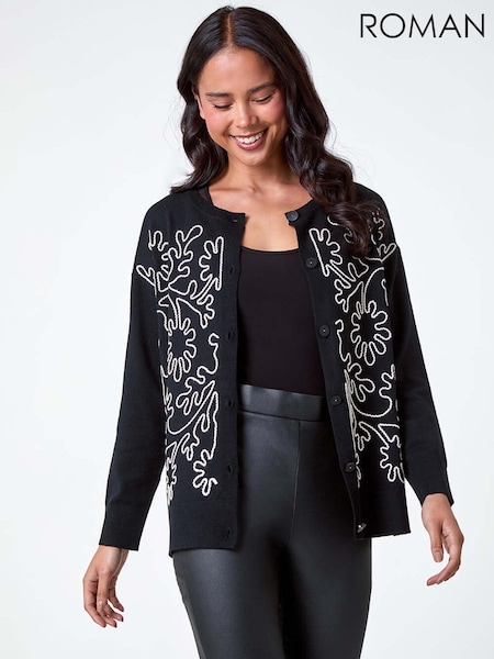 Roman Black Floral Button Through Cardigan (AB7896) | €51