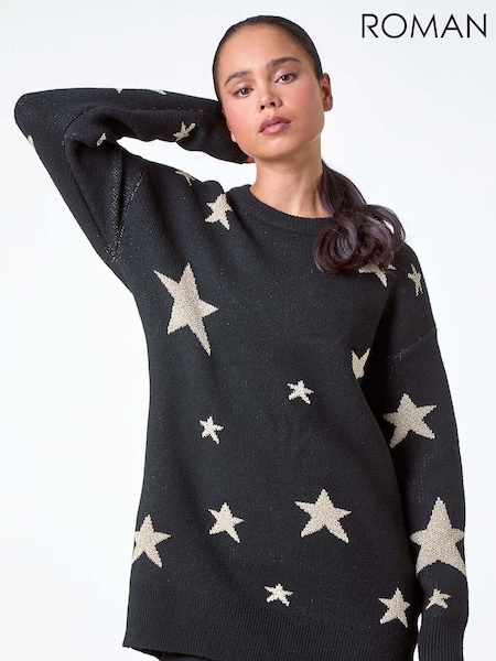 Roman Black Petite Metallic Star Print Jumper (AB7899) | AED291