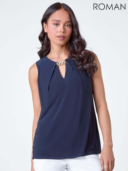 Roman Blue Petite Chain Trim Stretch Top (AB7902) | €25