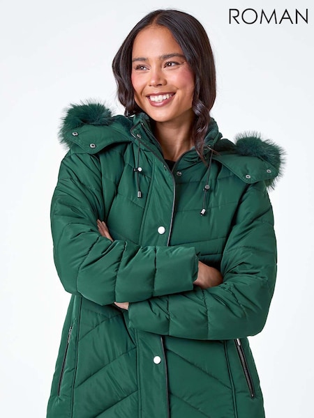 Roman Green Petite Faux Fur Hood Puffer Coat (AB7914) | 4,806 UAH