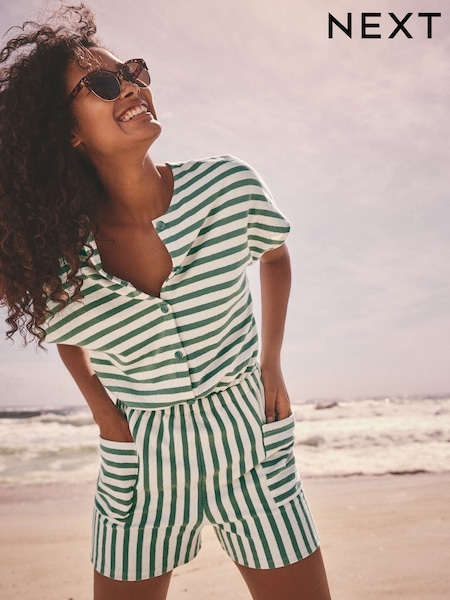 Verde/crudo - Toweling Button Detail 100% Cotton Playsuit (AB8124) | 40 €