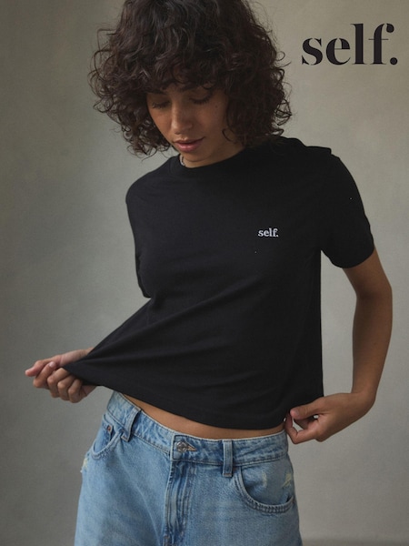 أسود - self. Crop 100% Cotton T-Shirt (AB8146) | ‏81 د.إ.‏
