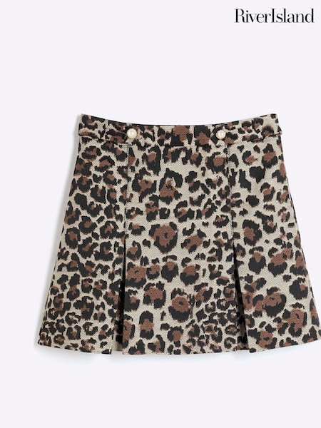 River Island Girls Leopard Print Pleated 100% Cotton Skirt (AB8151) | 78 LEI