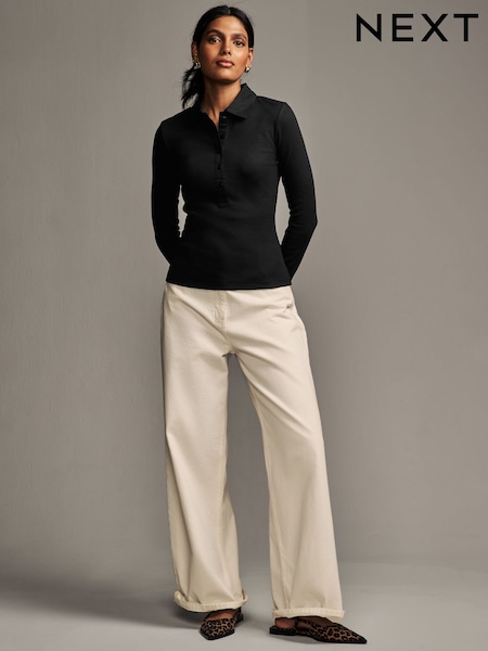 Black Ribbed Jersey Long Sleeve Shirt (AB8185) | €34