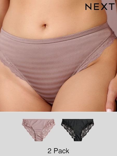 Black/Pink High Leg Jacquard Microfibre & Lace High Leg Knickers (AB8204) | R$ 155