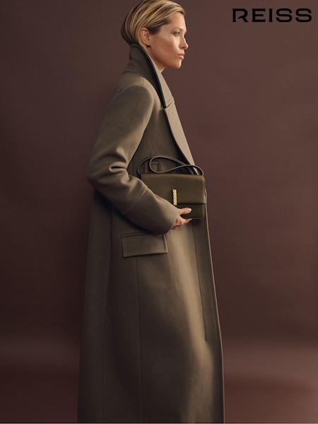 Reiss Khaki Neave Atelier Wool Blend Longline Coat (AB8218) | kr17 943