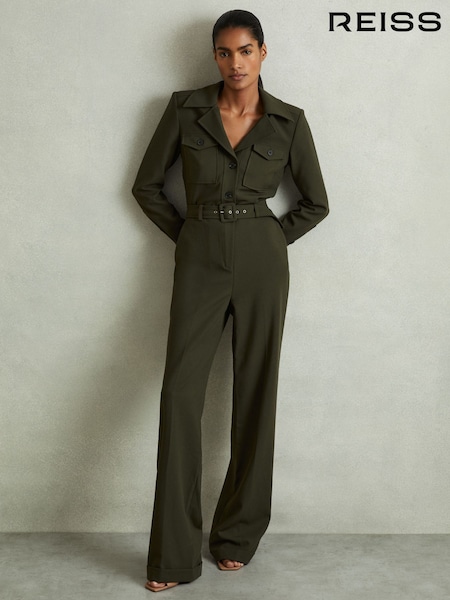 Reiss Dark Green Ray Belted Utility Jumpsuit (AB8219) | €170