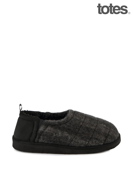 Totes Black Mens Quilted Slippers with Eva Sole (AB8240) | €43