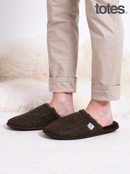 Totes Brown Mens Wool Mix Winter Mule Slippers (AB8241) | €40