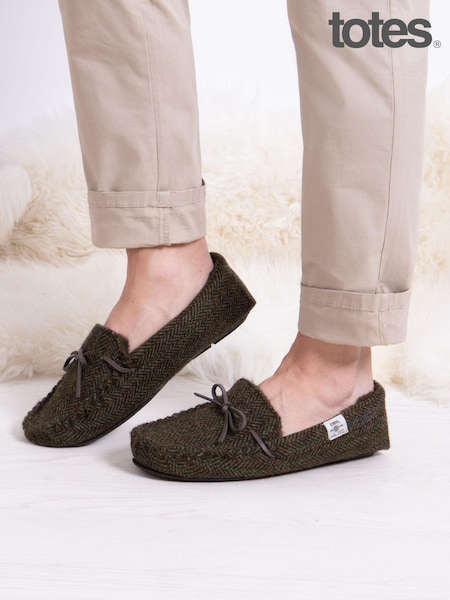 Totes Mens Woven Wool Mix Winter Moccasin Slippers (AB8245) | ‏176‏₪