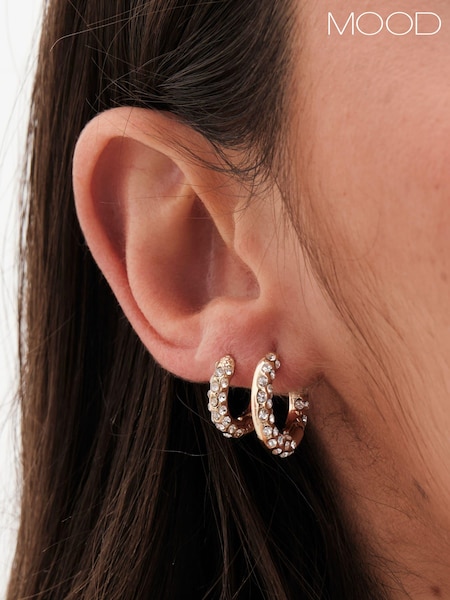 Mood Gold Tone Crystal Mini Hoop Earrings Pack of 3 (AB8316) | AED52