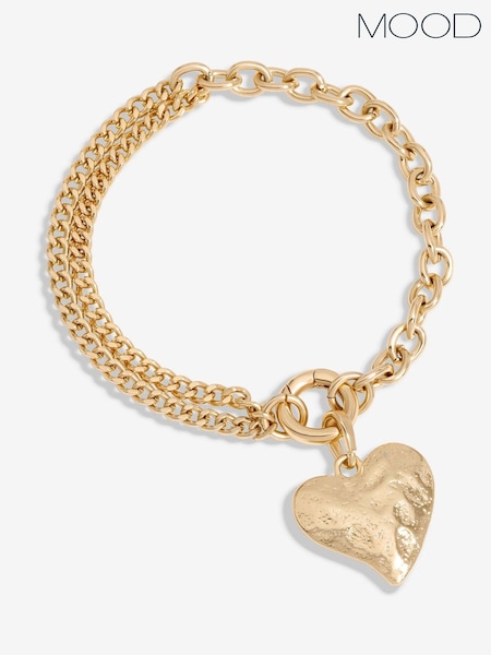 Mood Gold Tone Hammered Matte Twisted Heart Double Chain Bracelet (AB8324) | €15