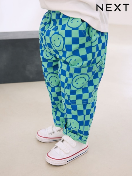 Blue/Green Checkerboard Side Pocket 100% Cotton Pull On Trousers (3mths-7yrs) (AB8361) | CA$25 - CA$31