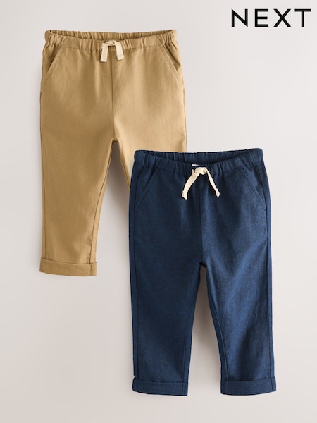Tan/Marineblau - Linen Blend Trousers 2 Pack (3mths-7yrs) (AB8362) | 23 € - 28 €