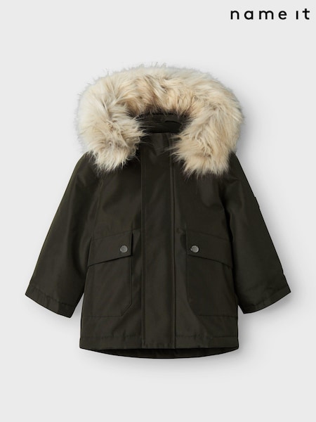 Name It Green Boys Parka Coat With Faux Fur Hood (AB8377) | €42