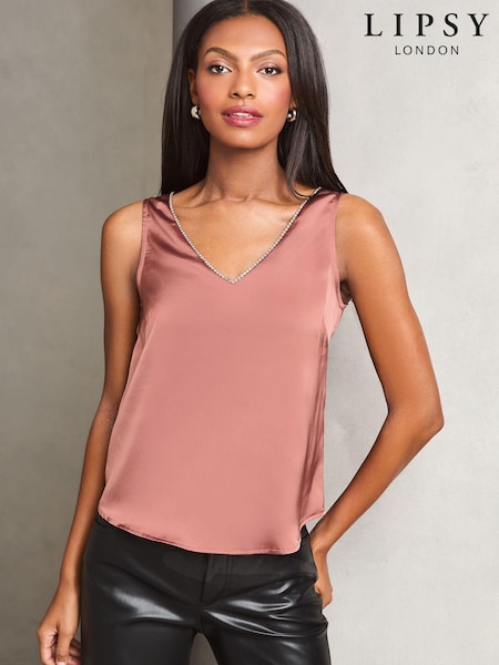 Pink - Lipsy V Neck Satin Trim Vest (AB8391) | 22 €