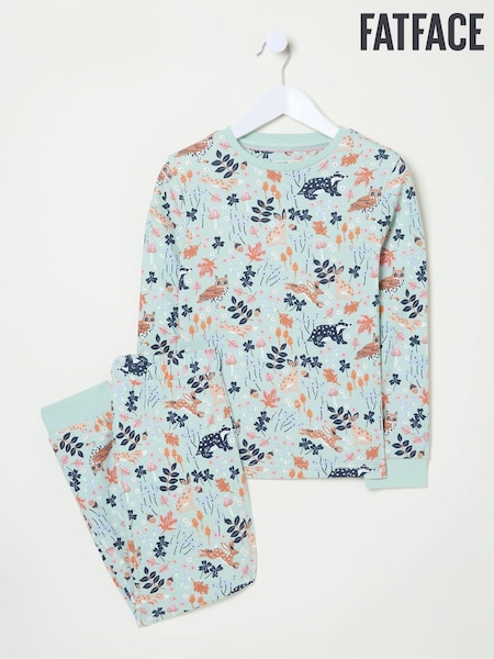 FatFace Blue Aqua Woodland Print Pyjama Set (AB8399) | €21