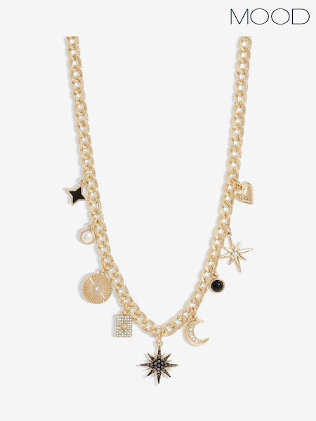 Mood Gold Tone Crystal Celestial Charm Chain Necklace (AB8421) | €12.50