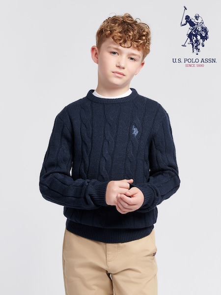 U.S. Polo Assn Blue U.S. Polo Assn. Boys Blue Cable Knit Jumper (AB8441) | €42 - €50