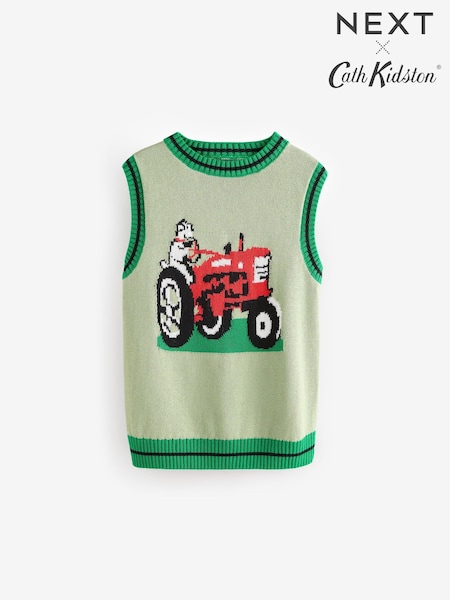 Green Cath Kidston 100% Cotton Knitted Tractor Tank (3mths-7yrs) (AB8446) | €21 - €24
