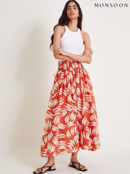 Monsoon Orange Shelly Abstract Print Maxi Skirt (AB8798) | €41.50