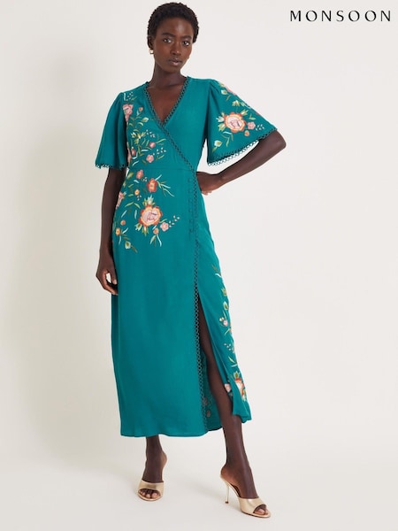 Monsoon Blue Maya Floral Embroidered Midi Dress (AB8802) | €70