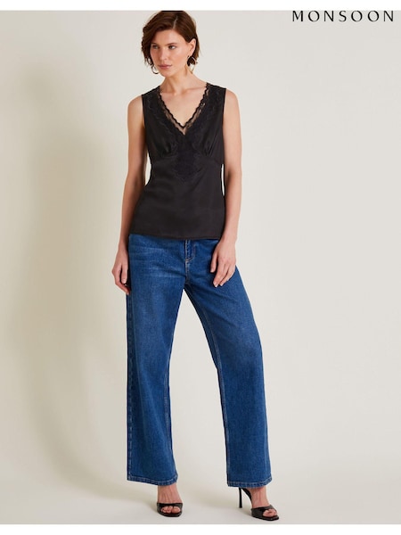 Monsoon Black Carly Satin Lace Vest (AB8809) | €27