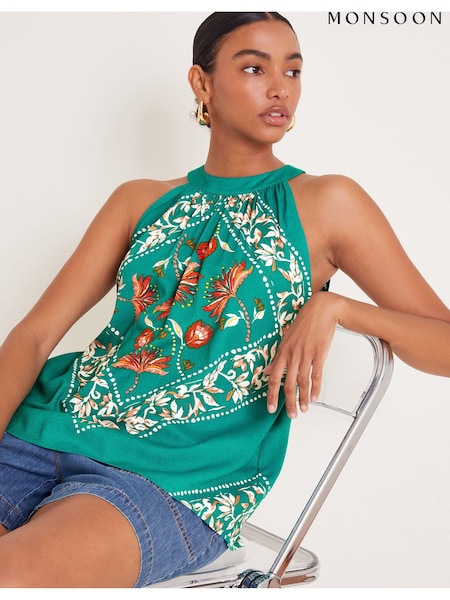 Monsoon Blue Mila Scarf Print Halter Top (AB8835) | €27