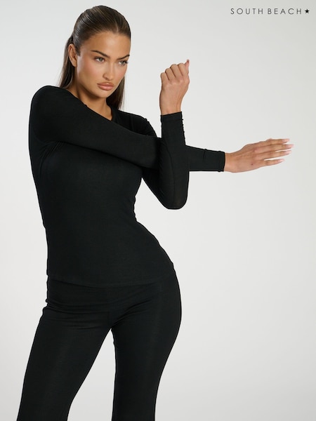 South Beach Black Rib Jersey Long Sleeve T-Shirt (AB8876) | 69 QAR