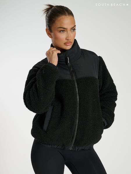 שחור - South Beach Borg Zip-up Padded Jacket (AB8904) | ‏292‏₪