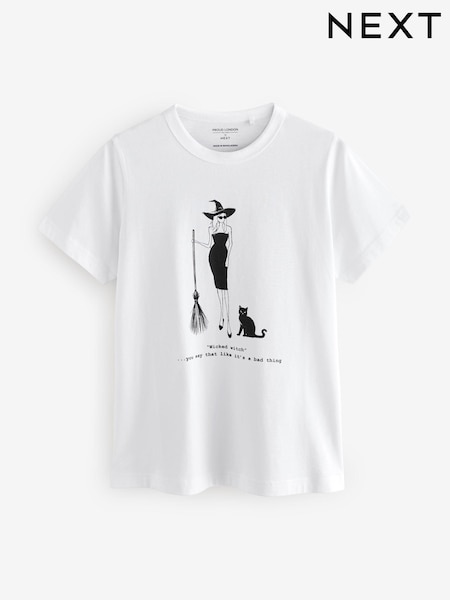 White Wicked Witch Halloween Graphic 100% Cotton T-Shirt (AB8928) | €11
