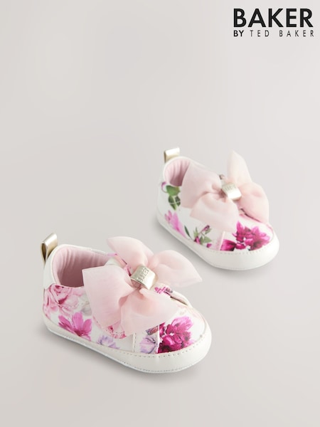 Baker by Ted Baker Baby Girls White and Pink Organza Bow Trainer Padders (AB8951) | €27