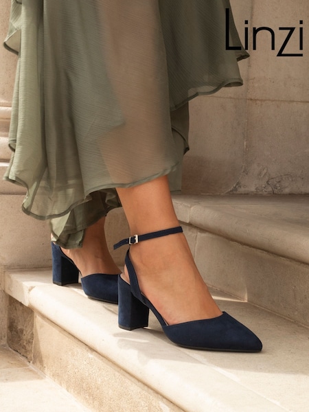 Linzi Blue Wide Fit Lori Wide Fit Pointed Toe Court Shoes (AB8997) | 188 QAR