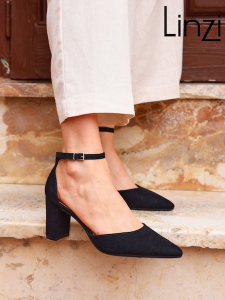 Linzi Black Leona Closed Back Court Block Heels (AB9001) | €48