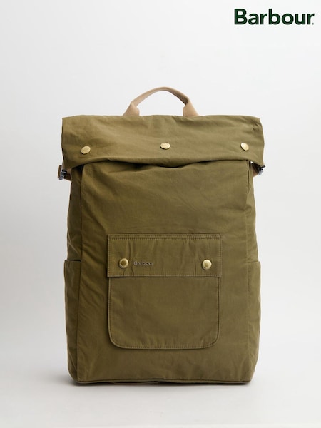 Barbour® Khaki Green Transport Foldover Backpack 100% Cotton Bag (AB9031) | €203