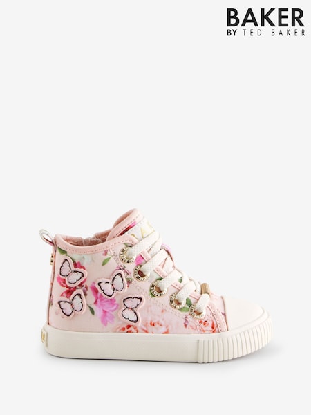Baker By Ted Baker Girls Pink Butterfly Canvas High Top Trainers (AB9044) | CHF 68