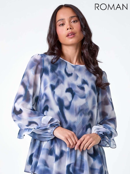 Roman Grey Abstract Pleated Frill Detail Top (AB9078) | AED291