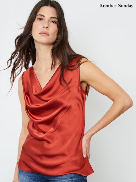 Another Sunday Satin Sleeveless Cowl Cami Top (AB9086) | 125 LEI