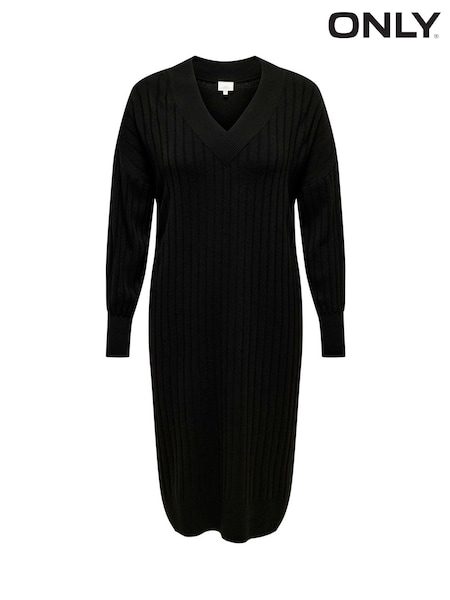 ONLY Black Curve V-Neck Midi Knitted Jumper Dress (AB9109) | $65